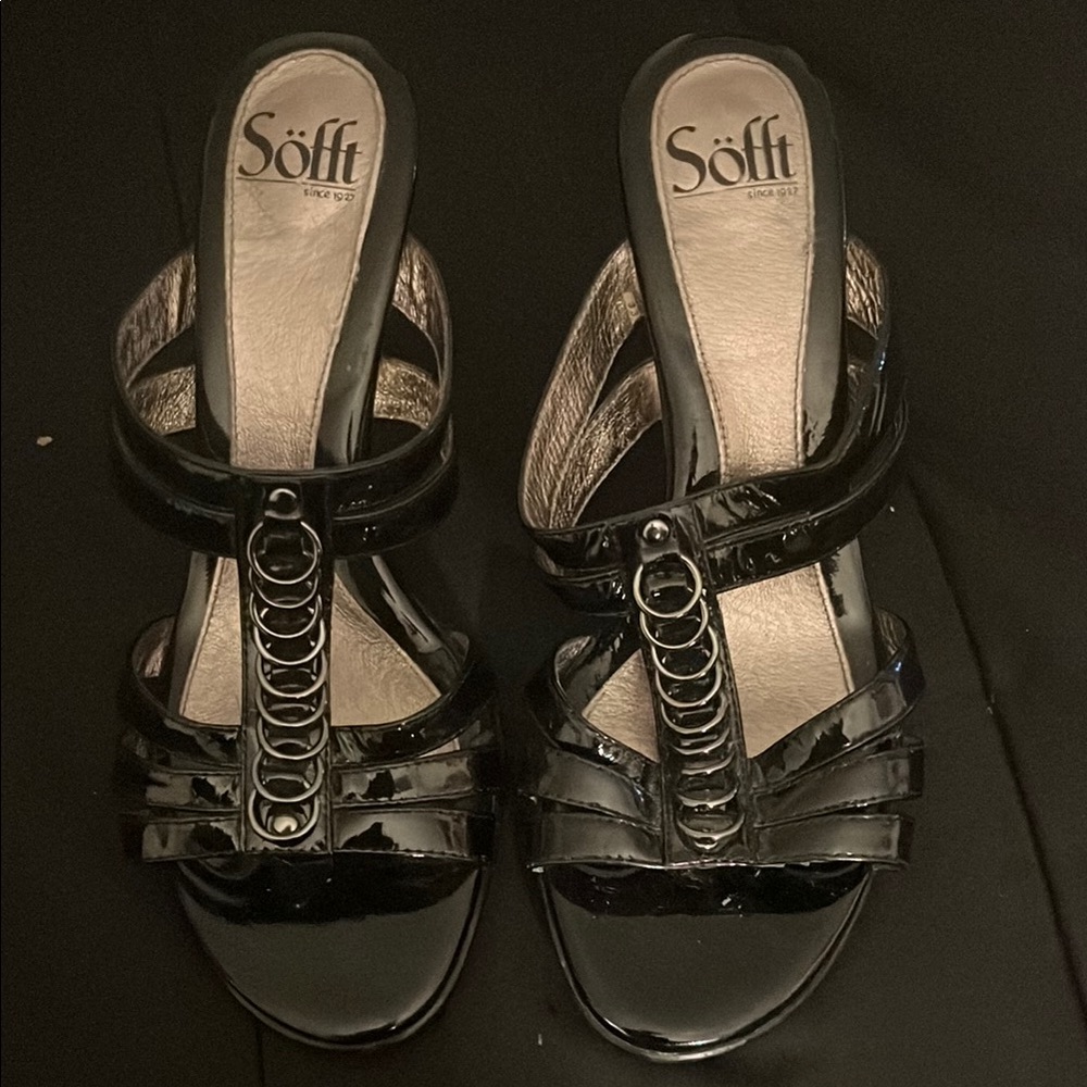 Söfft Black Patent Leather Strappy Sandals
